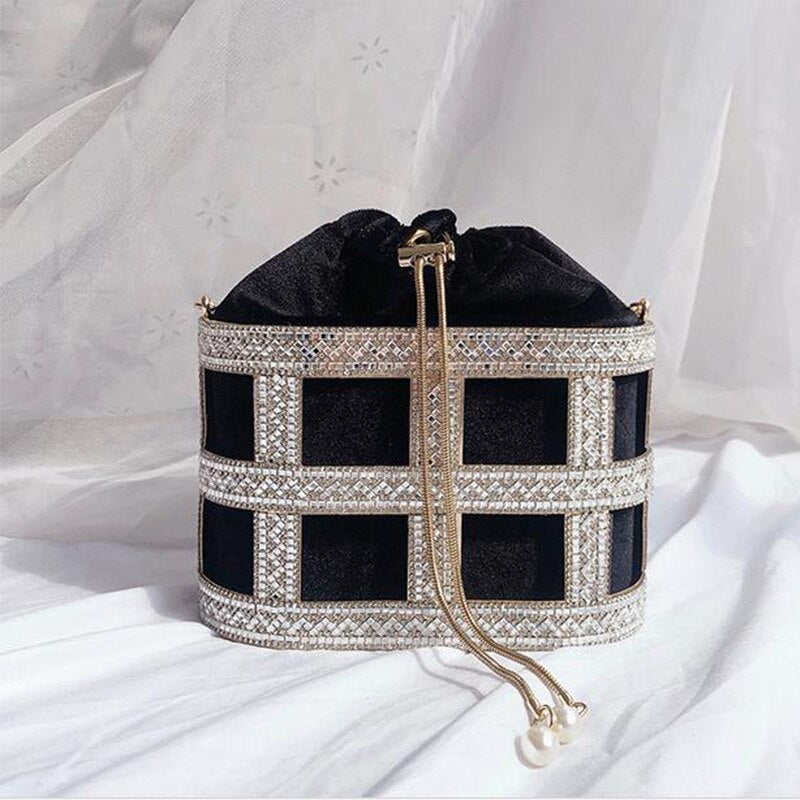 Luxury Diamonds Hollow Out Metal Cage Handbag