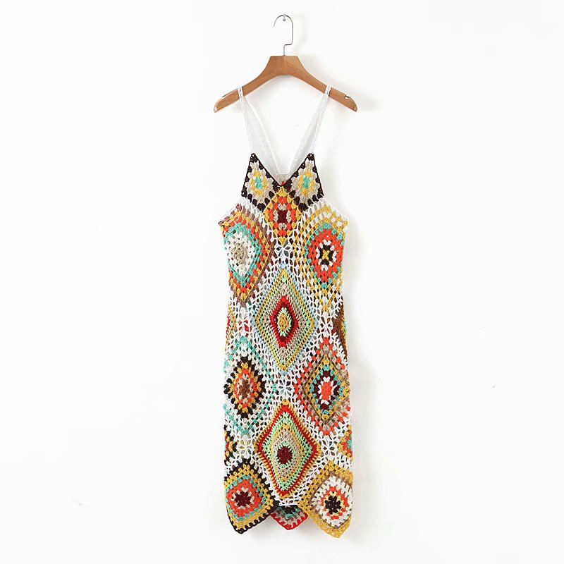 Handmade Knitted Backless  Midi Dress