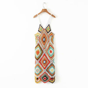 Handmade Knitted Backless  Midi Dress