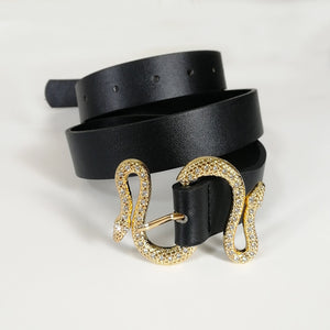 Luxury High Quality Shinny Rhinestone Snake Buckle Jeans Belt