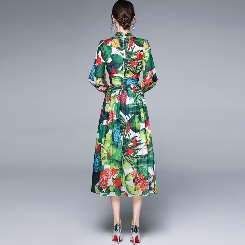 Bow Collar Floral Print Dress
