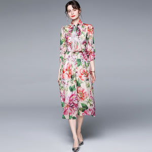 Bow Collar Floral Print Dress