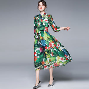 Bow Collar Floral Print Dress