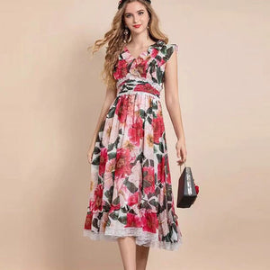 Designer Elegant Floral Lace Up Dress