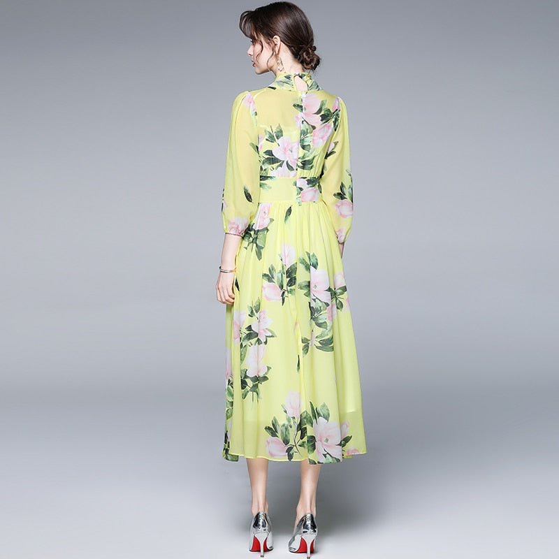 Bow Collar Floral Print Dress