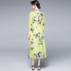Bow Collar Floral Print Dress