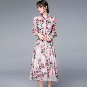 Bow Collar Floral Print Dress
