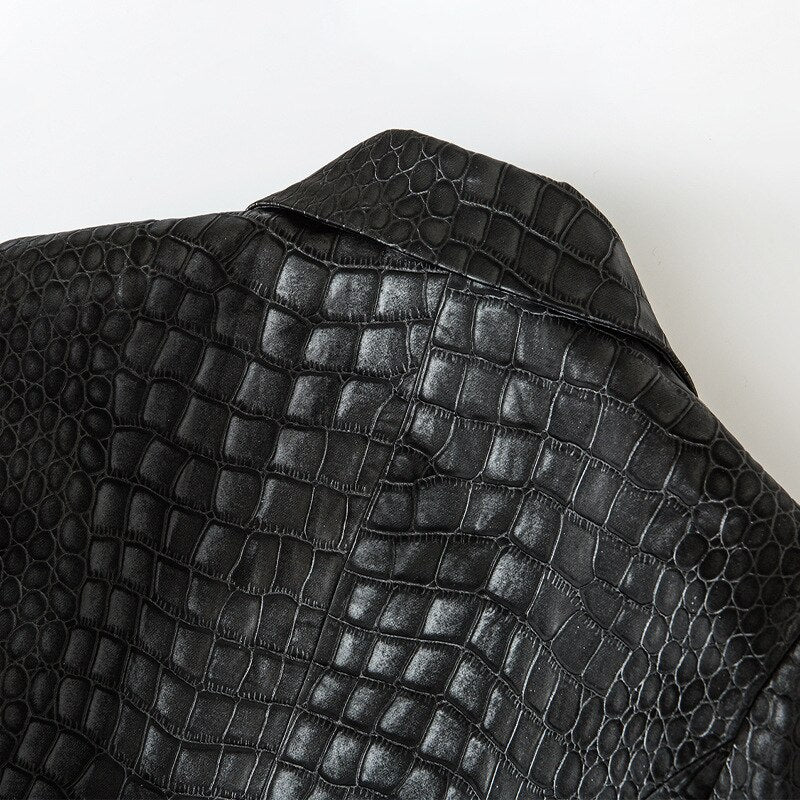 Designing Crocodile Pattern PU Leather Black Blazer Luxurious Jackets