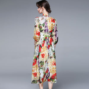 Bow Collar Floral Print Dress