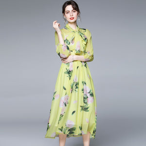 Bow Collar Floral Print Dress