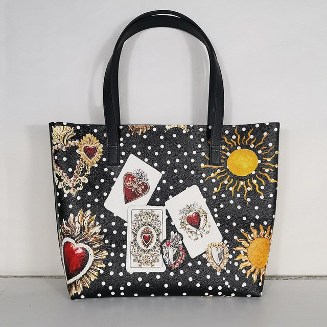 Italy Luxury Print Travel Shoulder Bag Floral Textured-Leather handbag