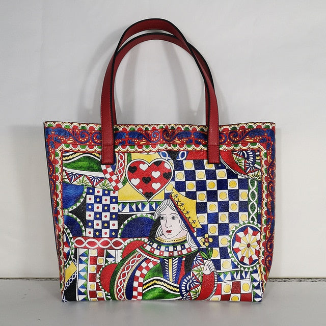 Italy Luxury Print Travel Shoulder Bag Floral Textured-Leather handbag