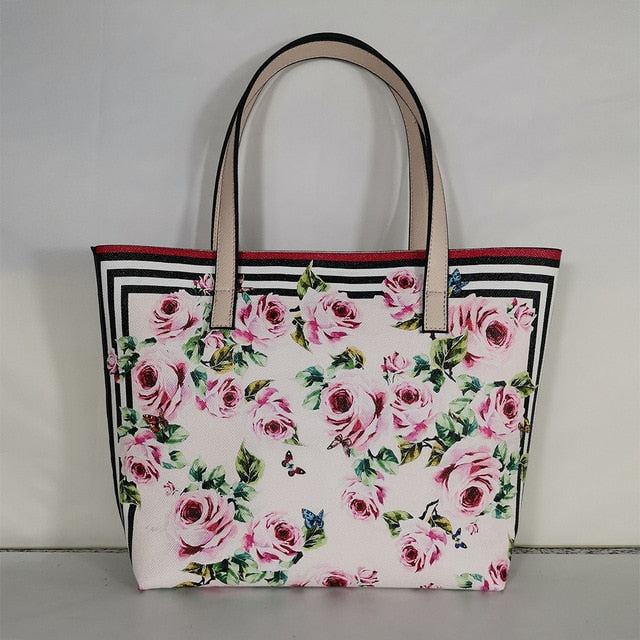 Italy Luxury Print Travel Shoulder Bag Floral Textured-Leather handbag