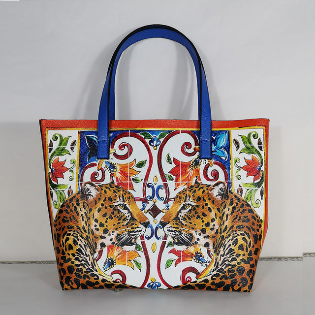Italy Luxury Print Travel Shoulder Bag Floral Textured-Leather handbag