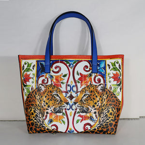 Italy Luxury Print Travel Shoulder Bag Floral Textured-Leather handbag
