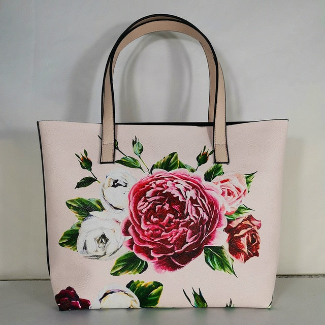 Italy Luxury Print Travel Shoulder Bag Floral Textured-Leather handbag