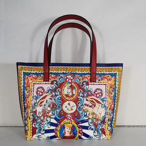 Italy Luxury Print Travel Shoulder Bag Floral Textured-Leather handbag
