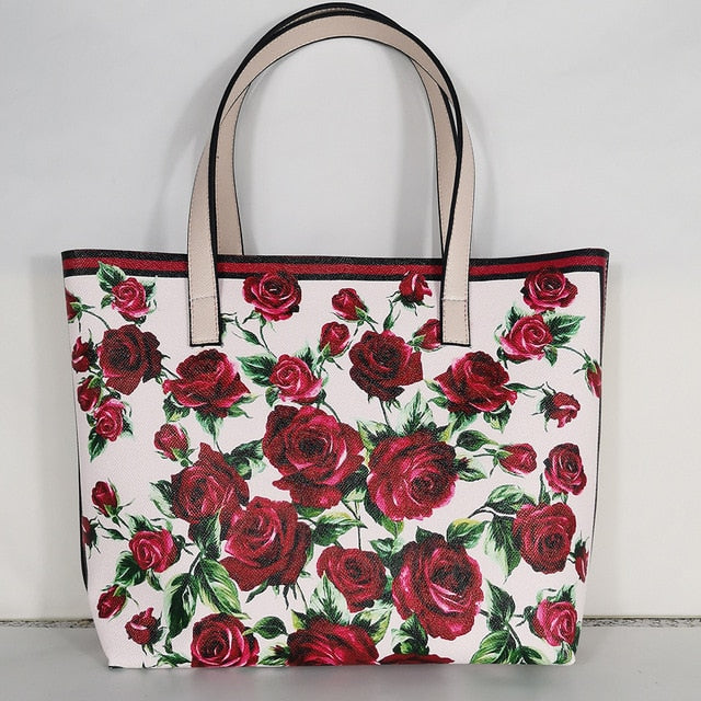 Italy Luxury Print Travel Shoulder Bag Floral Textured-Leather handbag
