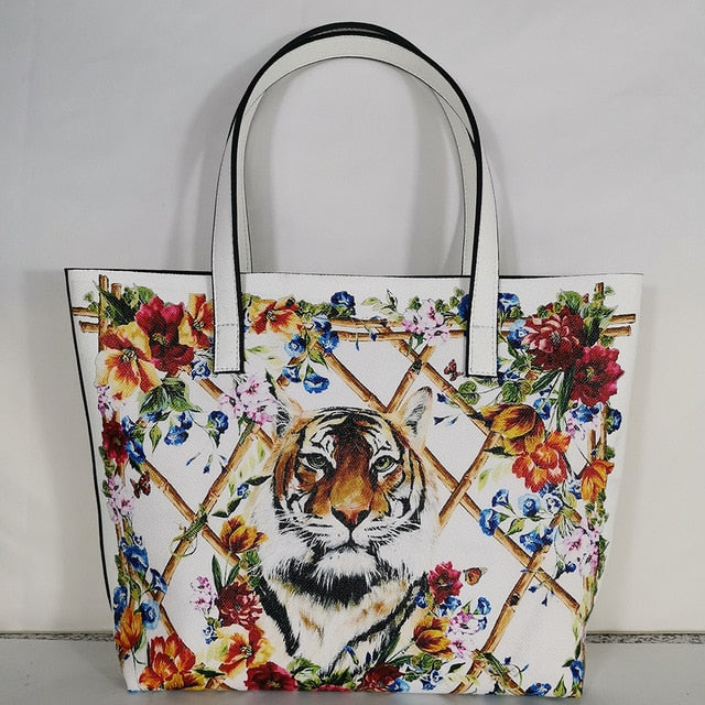 Italy Luxury Print Travel Shoulder Bag Floral Textured-Leather handbag
