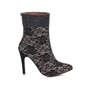 Rhinestone Lace Ankle Boot