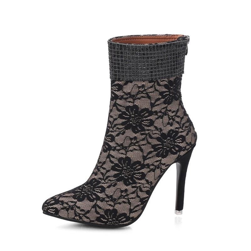 Rhinestone Lace Ankle Boot