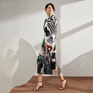 2020 Colorblock Long Pleated Dress