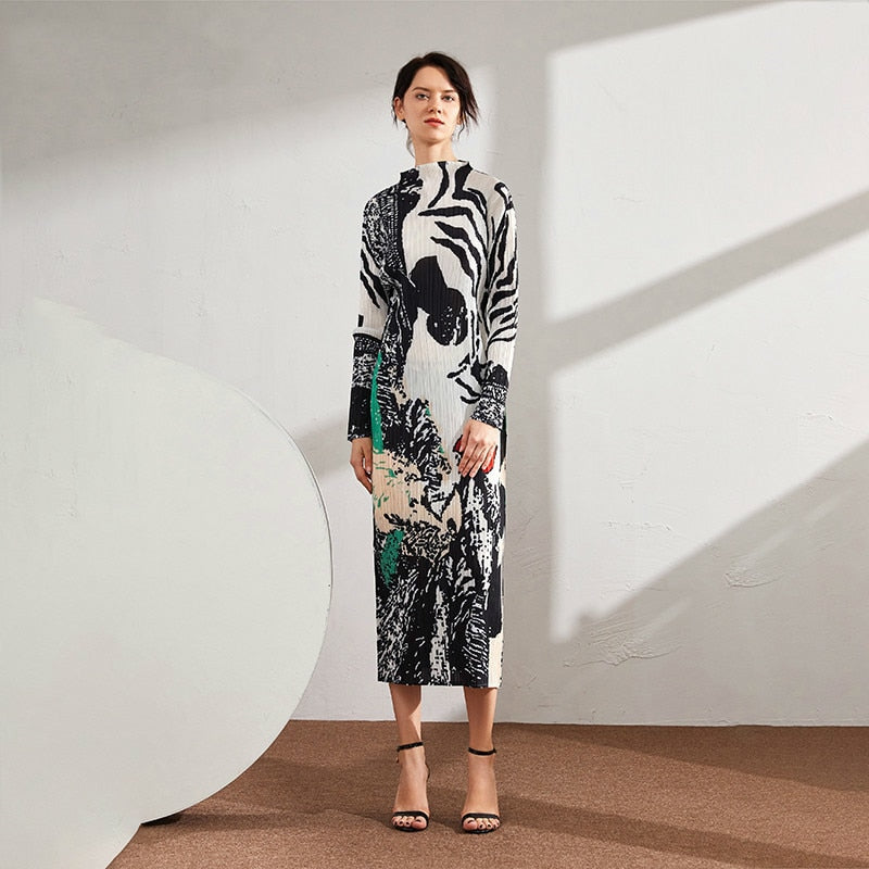2020 Colorblock Long Pleated Dress