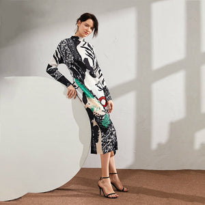 2020 Colorblock Long Pleated Dress