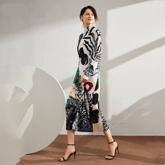 2020 Colorblock Long Pleated Dress