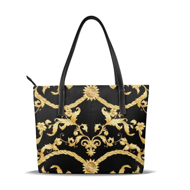 Luxury Vintage Golden Flower Tote Bag