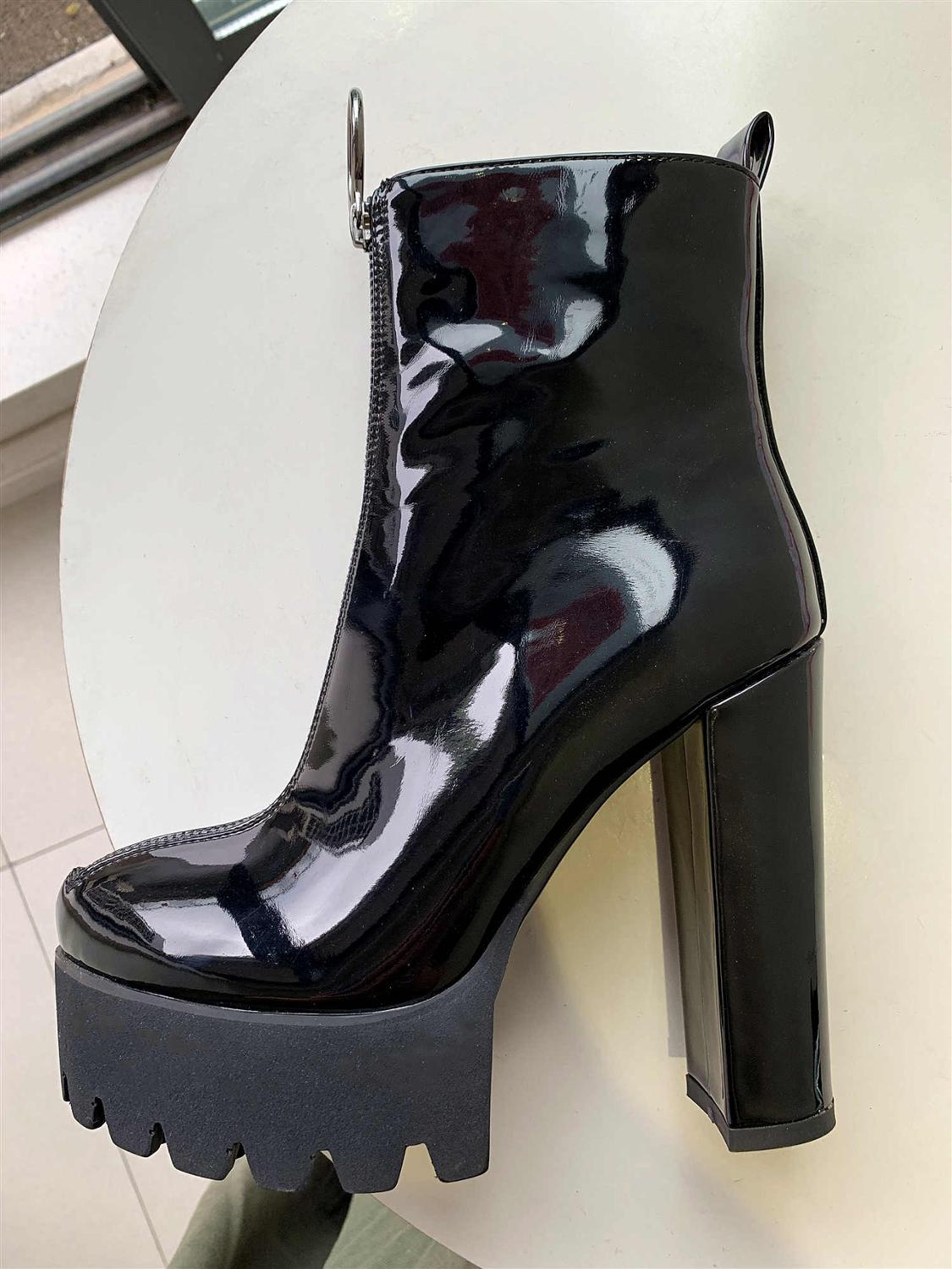 Comfy Elastic Platform Chunky Heel Leather Boot