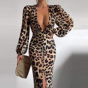 Elegant Print Slim Maxi Dress