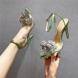 Green Transparent PVC Butterfly-knot Rhinestone Slingbacks Shoes