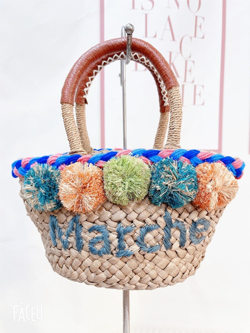 Straw Raffia Color Ball Beach Bag