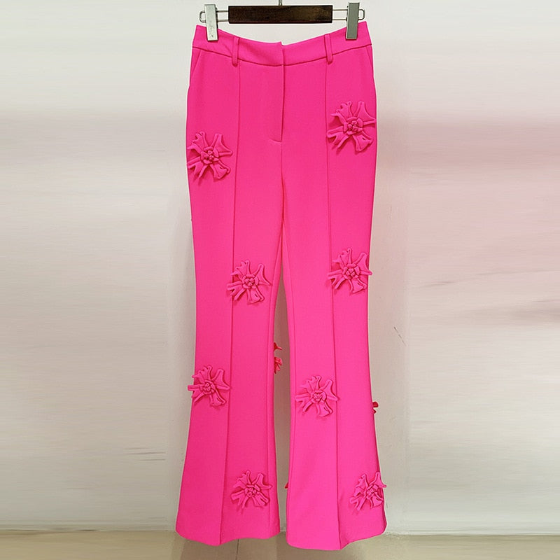 Blazer or Pant Hot Pink Embroidery Flower