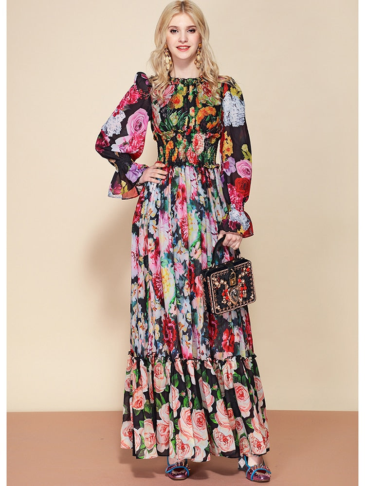 Runway Floral Print Elegant Dress