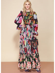 Runway Floral Print Elegant Dress