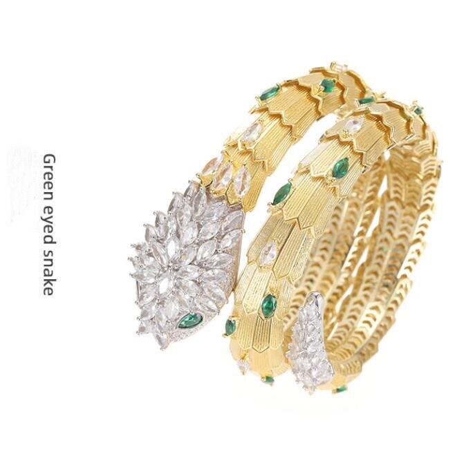 Designer Ring Earrings Bracelet Necklace Plated Gold Color Zircon Green Red Eyes Snake Serpent Jewelry Sets
