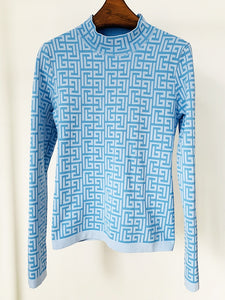 Designer Geometric Monogram Jacquard Knit Pullover Sweater