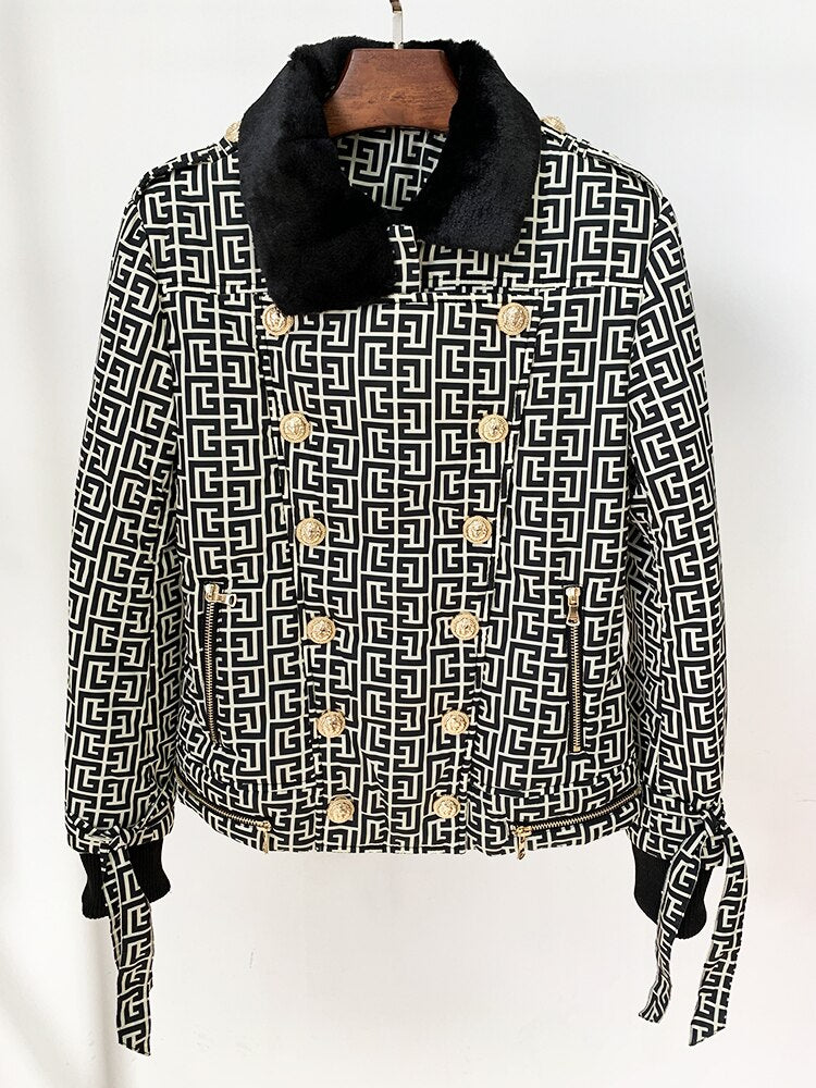 High Quality Designer Lion Buttons Monogram Quilted Jacket