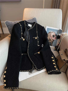 Black Vintage Design Luxury Fleece Jacket