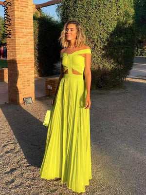 Cut Out Slash Neck Backless Long Dress