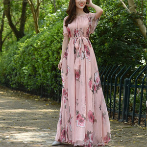 Flowers Print Holiday Plus size Floral Chiffon Dresses