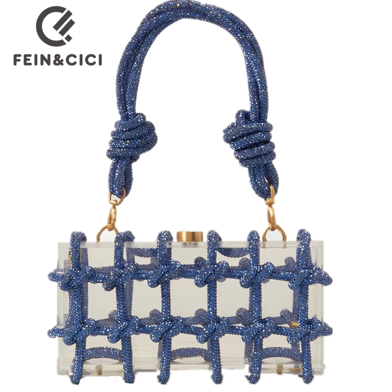 Crystal-Embellished Rope Acrylic Rhinestones Evening Luxury Clear Knot Bag