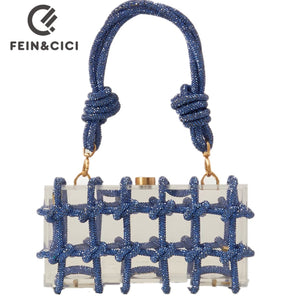 Crystal-Embellished Rope Acrylic Rhinestones Evening Luxury Clear Knot Bag