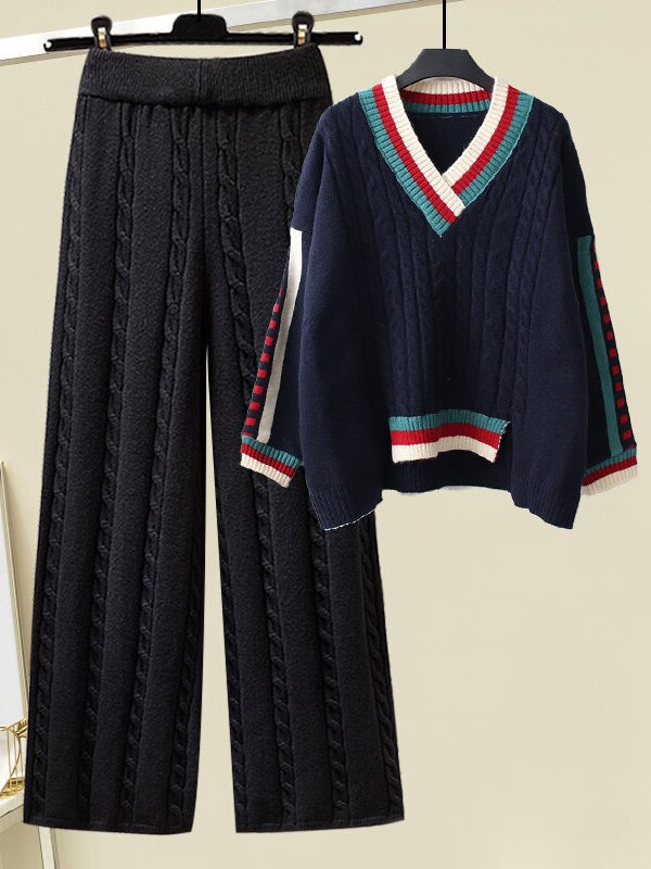 Elegant Sweaters Pants Wide Leg Pants Suit