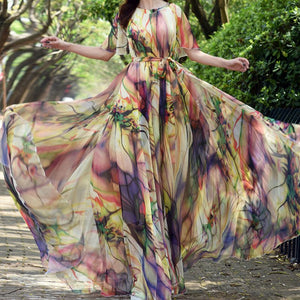 Flowers Print Holiday Plus size Floral Chiffon Dresses