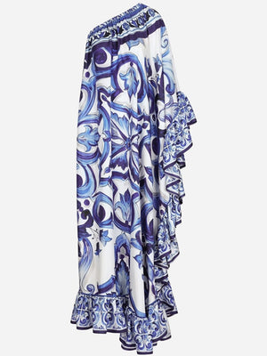 Runway Blue And White Porcelain Asymmetry Long Dress