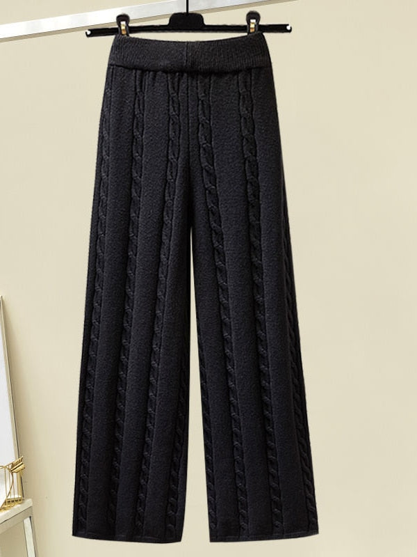 Elegant Sweaters Pants Wide Leg Pants Suit