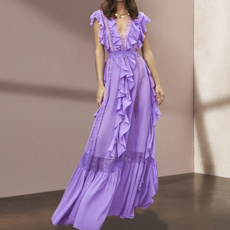 Vacation Bohemian Purple Chiffon Long Dresses